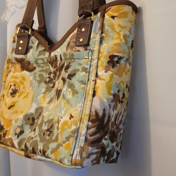 New Roses Floral Mini Tote Shopper Handbag Double handle Carryall Yellow Blue Br - Picture 4 of 11